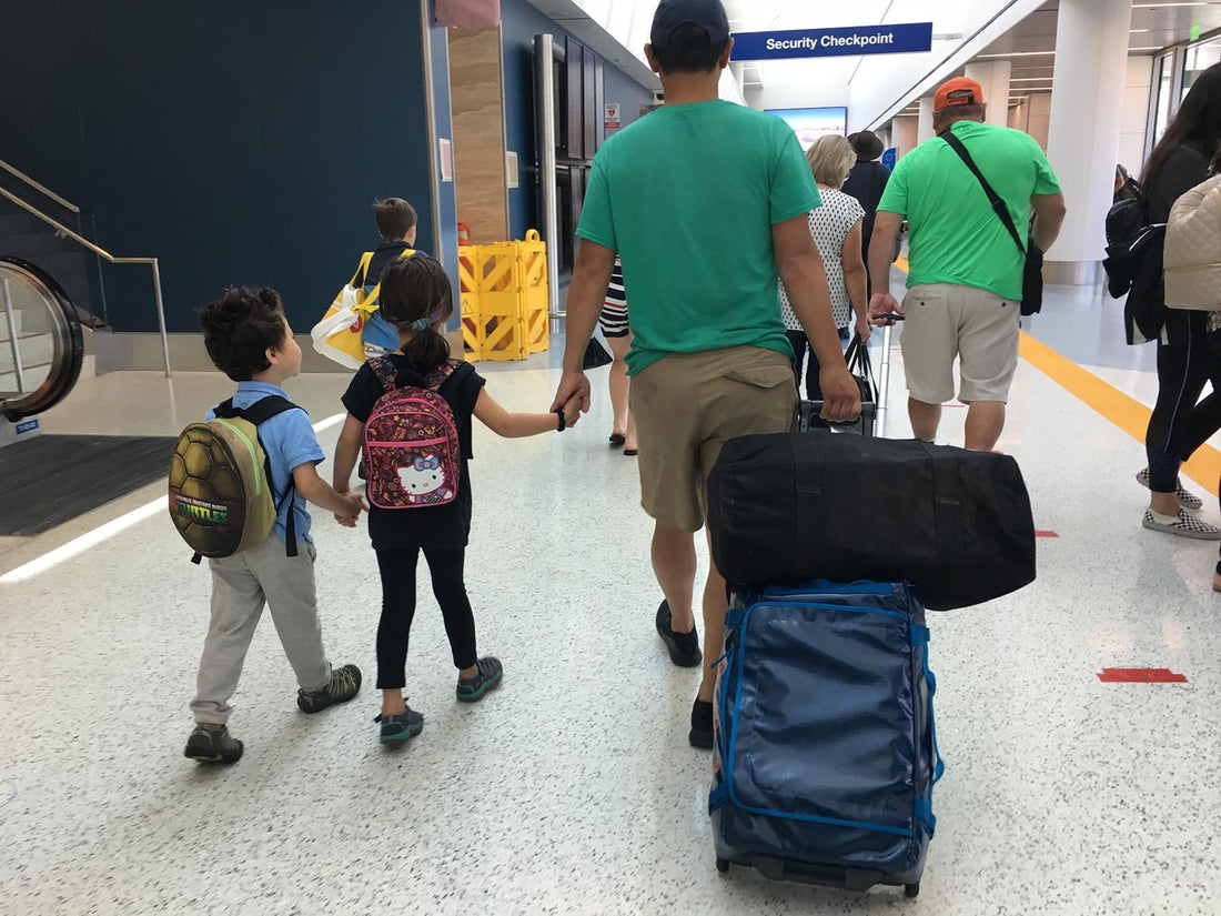 A family having a lucky travel day at the airport