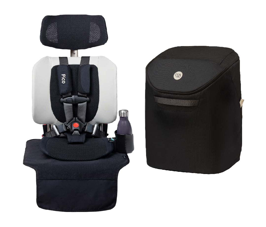 Bundled package of the WAYB Pico car seat, carrying bag and vehicle seat protector