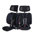A black infant car seat with integrated headrests, side bolsters, and a footrest, shown from the side against a plain white background. The brand name 'WAYB' is visible on the side strap.