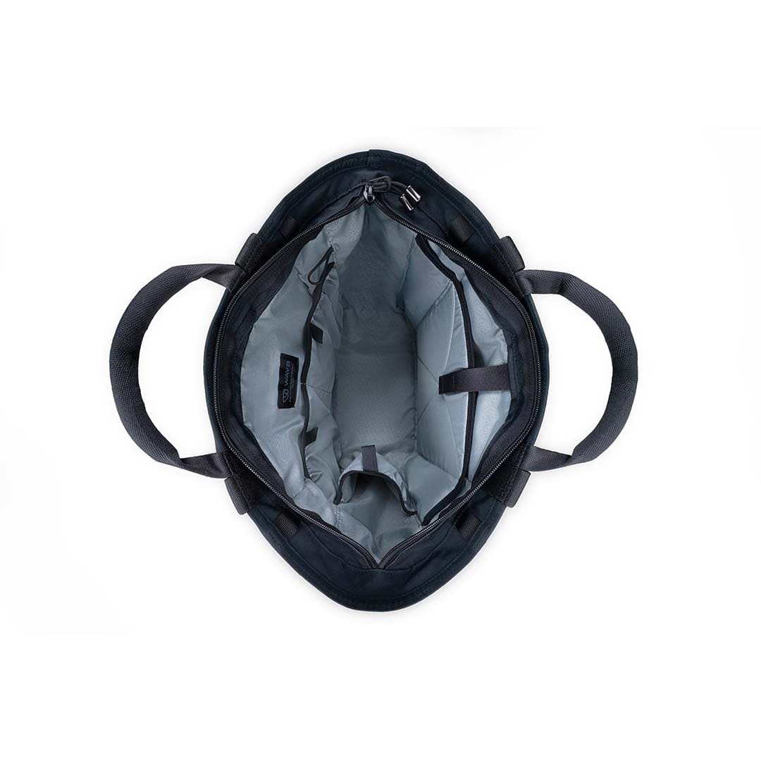 Black bag with gray interior on a white background