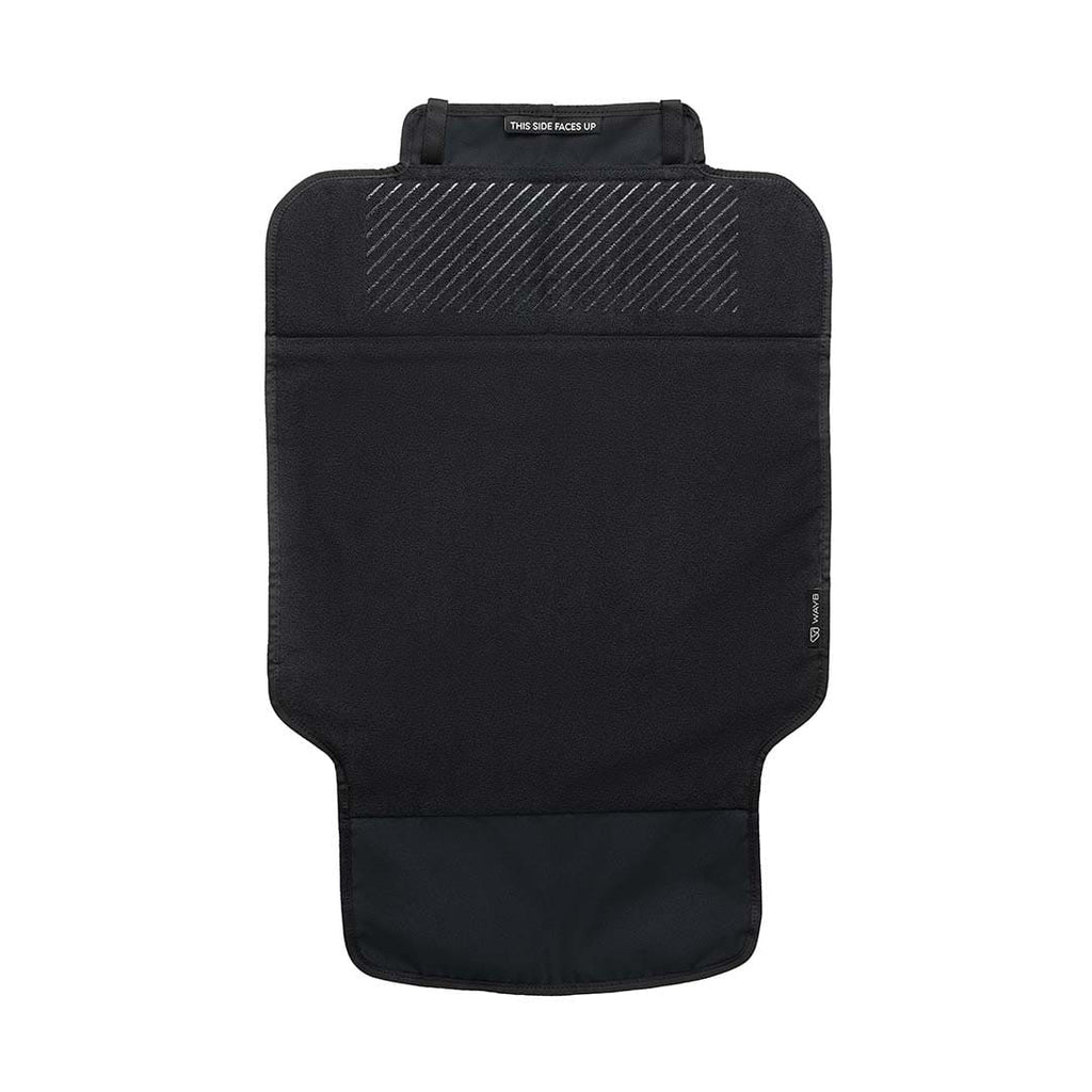 Black car seat cover with textured surface on a white background