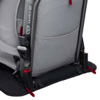 Gray backpack with red straps and 'WAYB' branding on a white background
