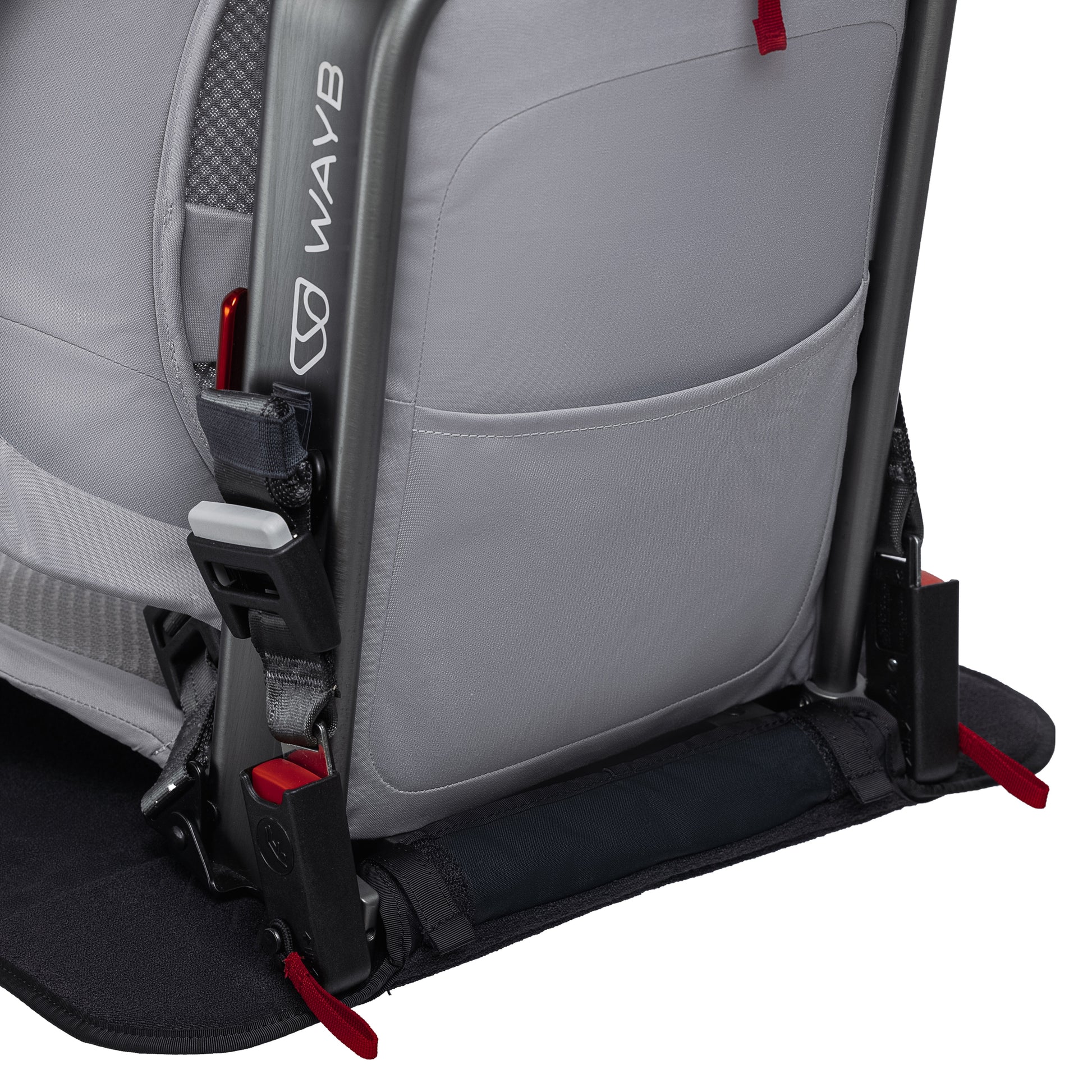 Rear view WAYB Pico car seat attached to car seat vehicle protector